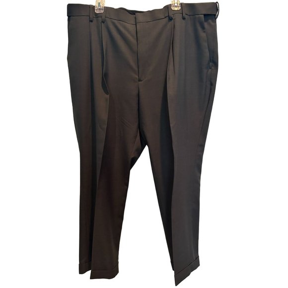 Van Heusen Studio Dress Pants 44 X 29 Dark Gray Slacks Cuffed Pleated Flex Waist - Picture 1 of 4